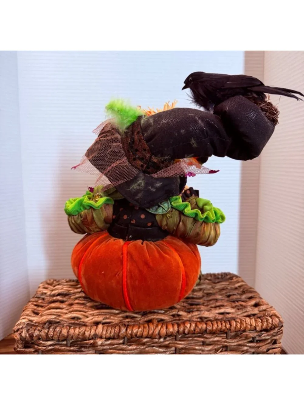 Rare find! Whimsical Halloween Pumpkin Witch Shelf Sitter Doll | Long Striped Le